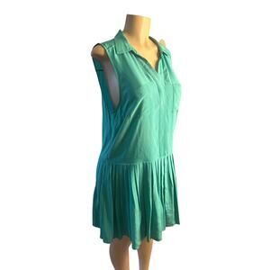 Women L Joie Nila Green Pleated 100% Silk Dress Drop Waist Shift Sleeveless